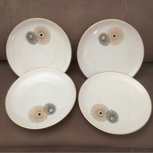 Hutschenreuther 4 Plates 8” Hohenberg Germany Gold Atomic Sunburst Rare VTG